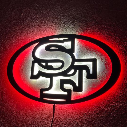San Francisco 49ers LED Wall Sign: Black Composite Illuminated Sports Team Logo
