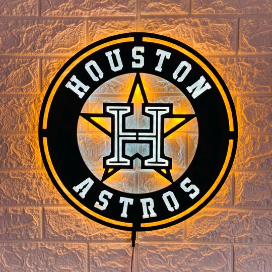 Custom Astros LED Wall Sign: Black Composite Illuminated Baseball Team Logo