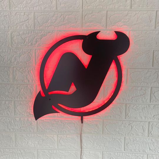 New Jersey Devils LED Wall Sign: Black Composite Illuminated Hockey Team Logo
