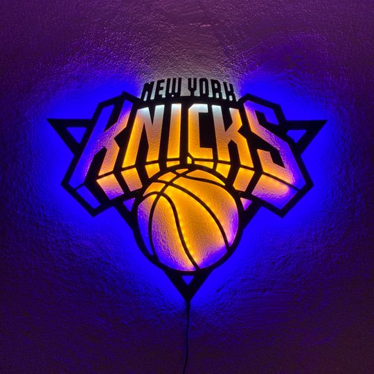 New York Knicks LED Wall Sign: Black Composite Illuminated Basketball Team Logo