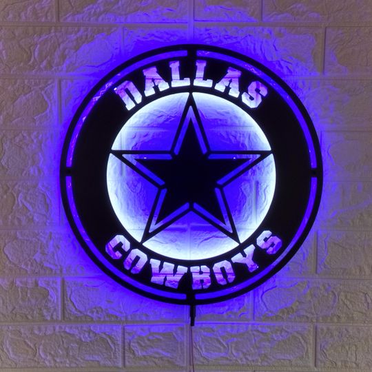 Dallas Cowboys LED Wall Sign: Black Composite Illuminated Sports Team Logo