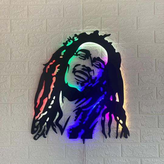 Bob Marley LED Light Sign: Reggae Music Wall Decor for Man Cave