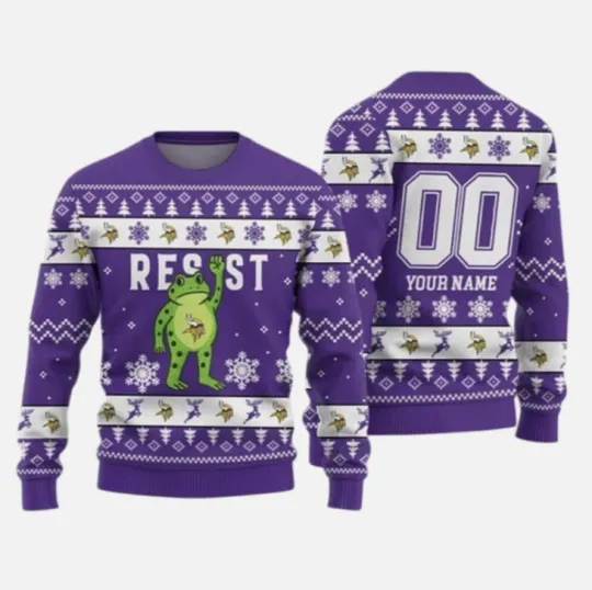 Discover Personalized Christmas Vikings Portland Frog Resist Ugly Sweater