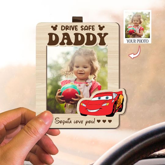 Discover Drive Safe Daddy With Disney Cars Characters, Personalized Photo Car Visor Clip, Disney Baby Visor Clip for Car, Fathers Day Gift From Kids