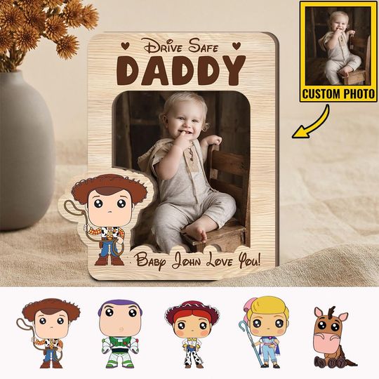 Drive Safe Daddy With Toy Story Characters, Personalized Photo Car Visor Clip, Woody Visor Clip for Car, Fathers Day Gift