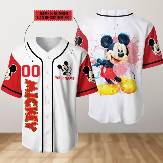 Discover Personalized Mickey Mouse Watercolor Mickey Fan Gift Baseball Jersey Shirt