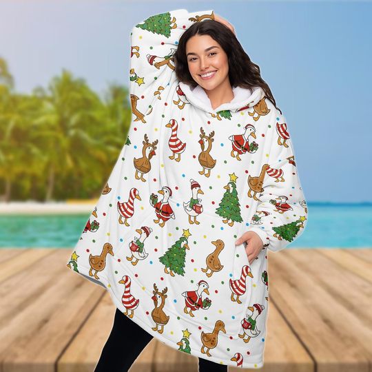 Discover Duck Christmas Hoodie Blanket, Cozy Oversized Wearable Blanket, Cute Duck Holiday Snuggle Hoodie for Women Teens, Xmas Gift Idea