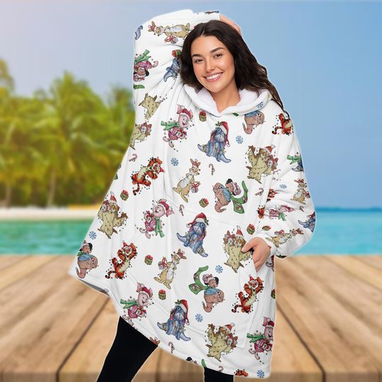 Discover Winnie The Pooh Christmas Hoodie Blanket, Disney Character Cozy Oversized Wearable Blanket, Cute Holiday Snuggle Hoodie Gift