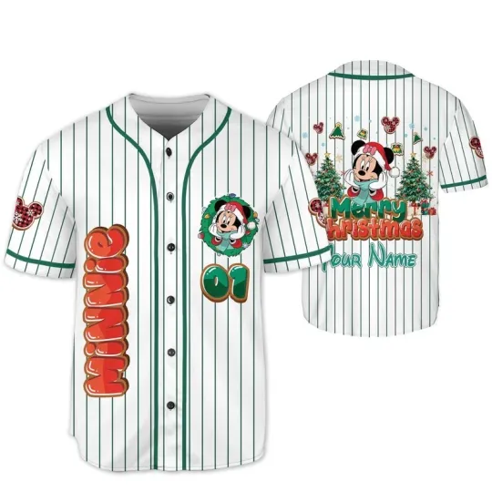 Discover Personalized Minnie Mouse Christmas Holiday Baseball Jersey