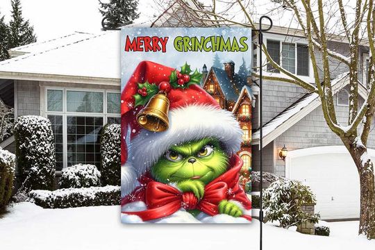 Grin Garden Flag Sublimation, Merry Grin 12x18 Garden Flag, Green Gnome Garden Flag Template, funny character Mode On
