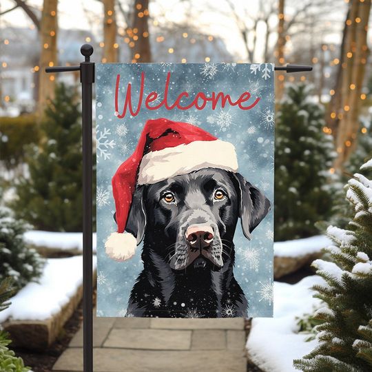 Black Lab Garden flag, outdoor Christmas garden flag with Lab Holiday yard flag, Winter Welcome flag, Merry Christmas flag