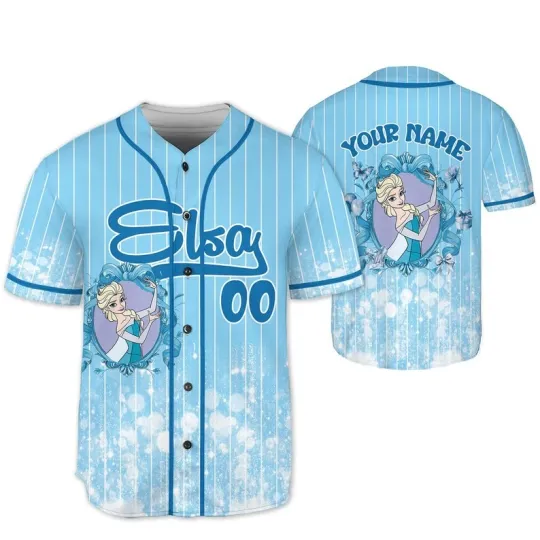 Discover Personalized Frozen Elsa Princess Glitter Coquette Blue Baseball Jersey Shirt