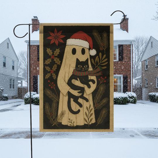 Discover Ghost Christmas Garden Flag  Gothic Black Cat Holiday Outdoor Yard Decor