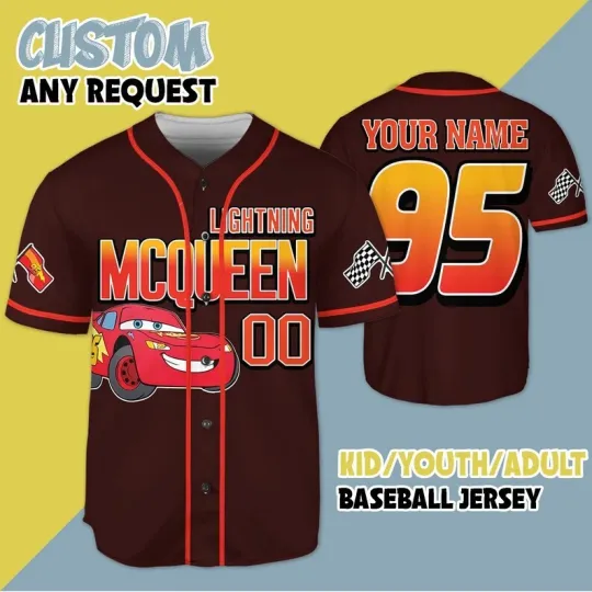 Discover Personalized Cars Lightning McQueen Red Cars Gift For Fan Baseball Jersey Shirt