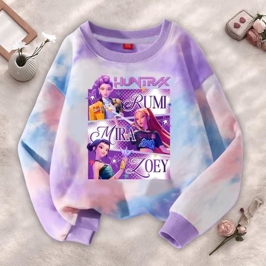 Discover Kids Kpop Demon Hunters Tie-Dye Sweatshirt, 3D Print, Huntrix Girl Hoodie, Kpop Idol Group Hoodie, Mira Rumi Joey Sweatshirt, Christmas Gift for Huntrix Fans