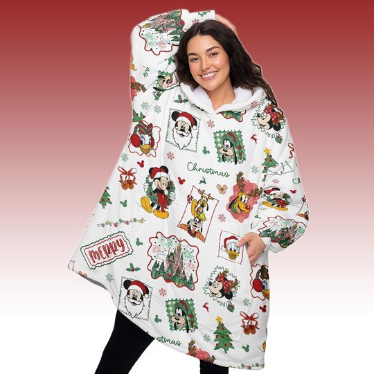 Discover Disney Christmas Hooded Blanket, Mickey Mouse Xmas Fleece Blanket Hoodie, Xmas Holiday Gift For Kids, Women and Men
