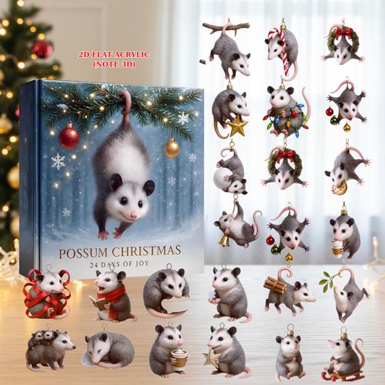 Discover Possum Advent Calendar, Opossum Christmas Countdown, Gift for Animal Lovers, Forest Animals Ornament Set, Cute Xmas Tree Decor