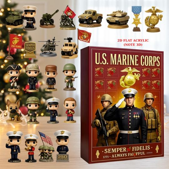 US Marine Corps Acrylic Advent Calendar Christmas Countdown Decor for Veterans and Military Celebrations