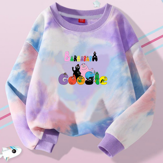 Barbapapa Children's Long Sleeve Tie-Dye Sweatshirt Crewneck Pullover for Kids