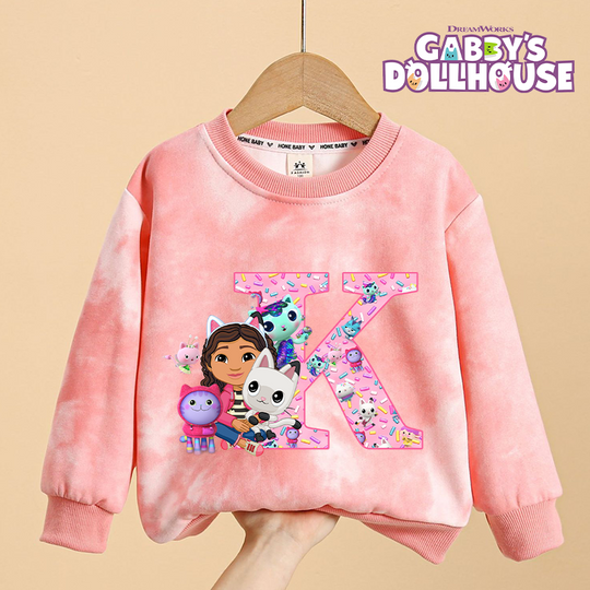 Gabby Dollhouse Sweatshirt Girl Anime Cartoon Spring Kids Clothes Cute Tie-dye Versatile Long Sleeve Fashion Round Neck Top Gift