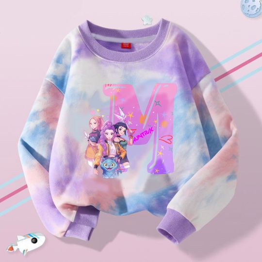 Cartoon Rumi Mira Zoey Tie-Dye Sweatshirt Girls' Casual Pullover Kids' Clothing