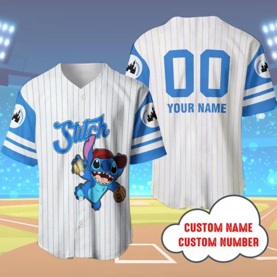 Discover Personalized Stitch Blue Dog Lilo & Stitch Baseball Jersey