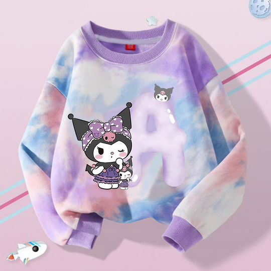 Kuromi Anime Tie-Dye Sweatshirt for Children Long Sleeve Round Neck Kids Clothes