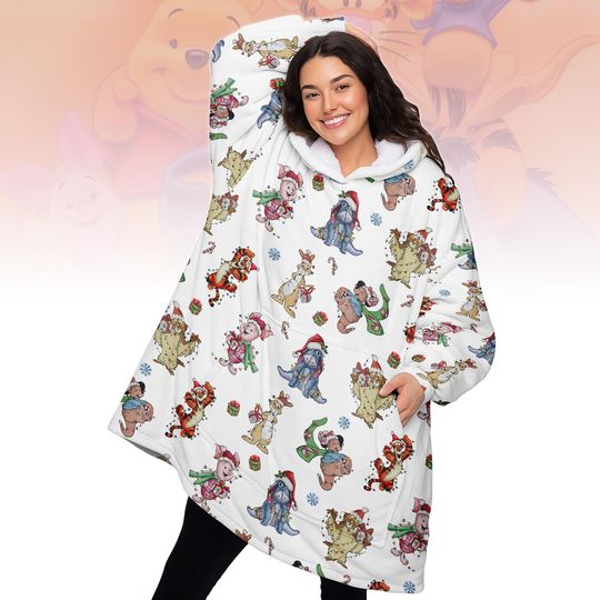 Discover Winnie The Pooh Christmas Hooded Blanket, Disney Cartoon Fleece Blanket Hoodie, Pooh Bear And Friends Xmas Gift For Kids
