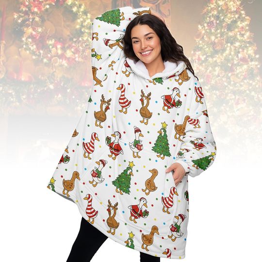 Discover Disney Donald Duck Christmas Hooded Blanket, Cartoon Santa Fleece Blanket Hoodie, Xmas Holiday Gift For Women And Men, Kids