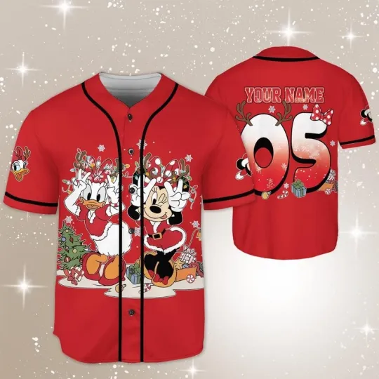 Discover Personalized Daisy & Minnie Christmas Baseball Jersey Shirt