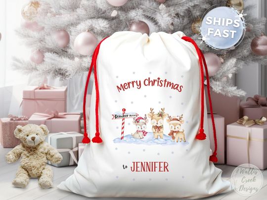 Discover Personalized Reindeer Santa Sack, Custom Christmas Gift Bag