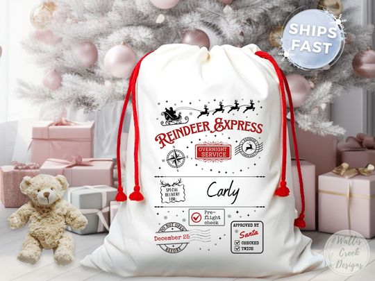 Discover Personalized Reindeer Santa Sack, Christmas Gift Bag
