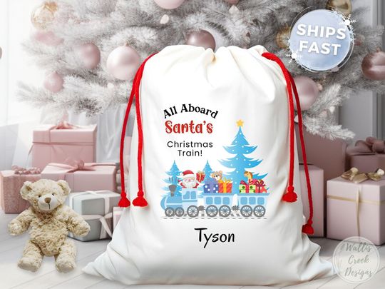 Discover Personalized Christmas Train Santa Sack, Kids Gift Bag