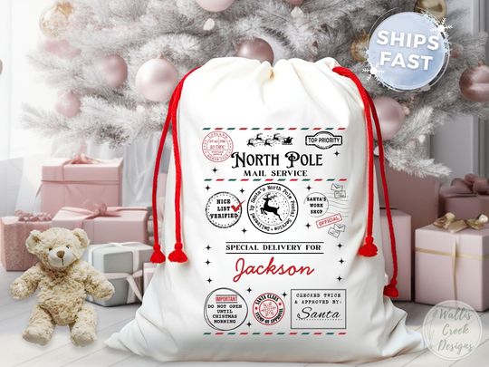 Personalized North Pole Mail Bag, Christmas Gift Sack
