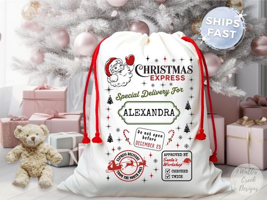Discover Personalized Christmas Santa Sack, Special Delivery Canvas Gift Bag