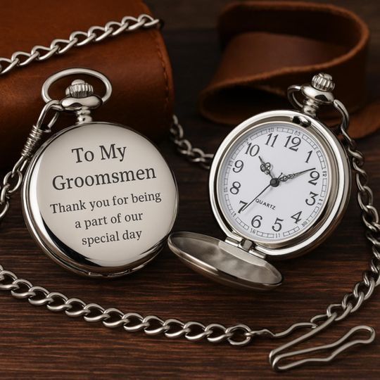 Engraved Gunmetal Pocket Watch, Personalized Gift