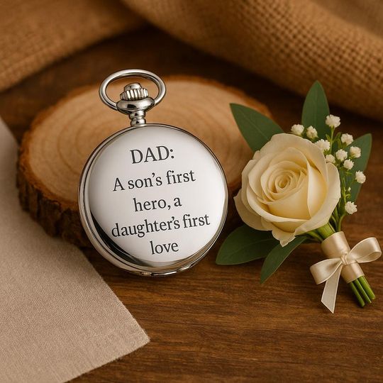 Personalized Dad Pocket Watch Father of the Bride & Groom Engraved Fathers Day Gift Memorial Keepsake