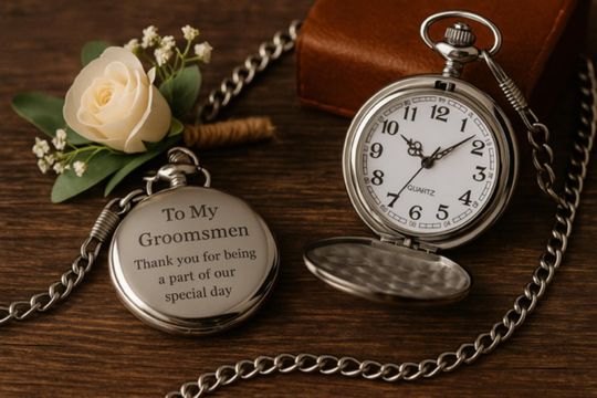 Personalized Men's Pocket Watch - Engraved Classic Gift for Groomsmen and Groom