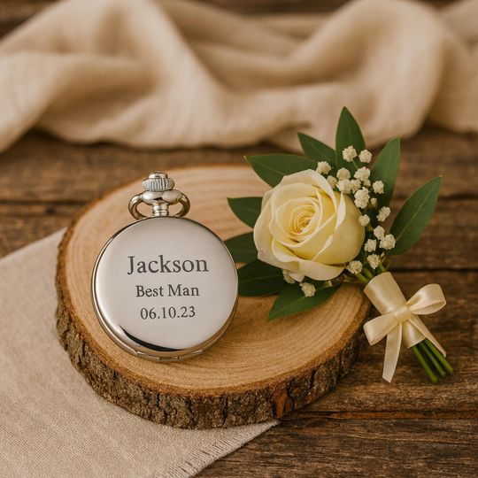 Personalized Engraved Pocket Watch Gift for Groomsmen and Grooms Wedding Party Keepsake