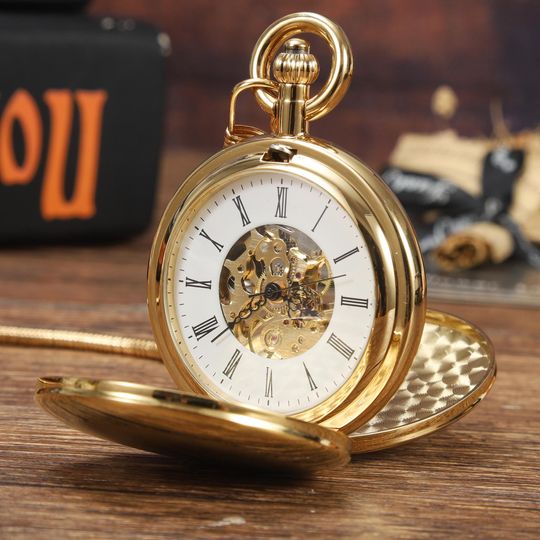 Personalized Vintage Mechanical Pocket Watch with Engraved Initials
