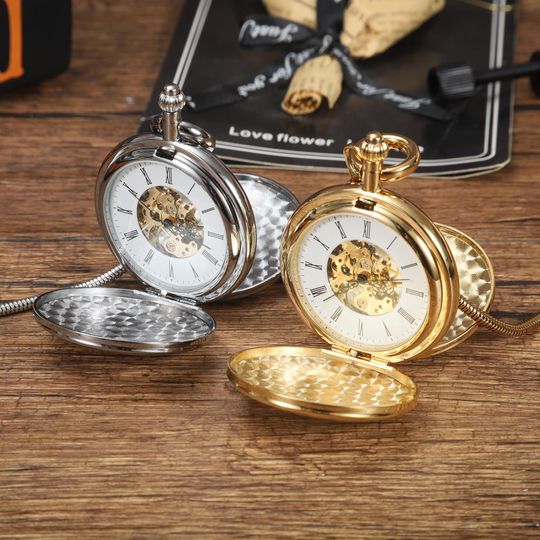 Engraved Mechanical Pocket Watch Gold Silver Vintage Style