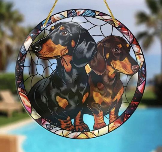 Discover Daschund Pair Suncatcher Decoration Stained Glass Effect Dog Acrylic Hanging Decor