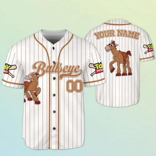 Personalized Pixar Toy Stoy Bullseye Simple Striped Baseball Jersey Shirt