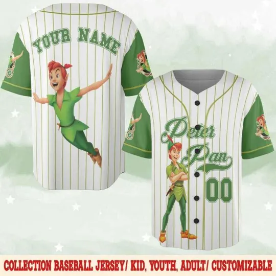 Discover Personalized Peter Pan Flying to Neverland Striped Baseball Jersey Shirt