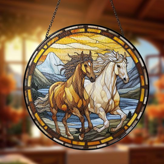 Stained Glass Horse Suncatcher Horse Ranch Window Hanging Farm Decor Horse Racing Gift