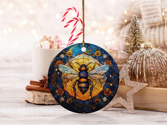 Ceramic Bee Sun Catcher Ornament, Colorful Bee Window Art, Round Hanging Bee Decoration, Bee Lover Gift