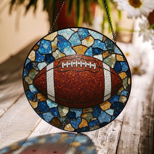 Discover Football Stained Glass Round Panel Suncatcher for Home Decor