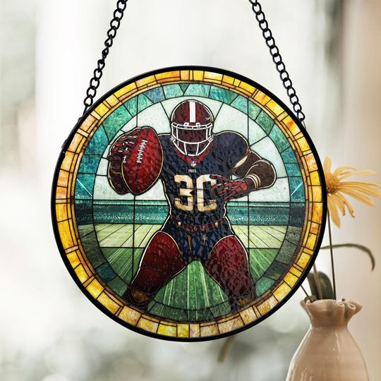 Discover Football Player Stained Glass Suncatcher, Sports Fan Wall Decor, Stadium Theme, Dad Gift, Father’s Day