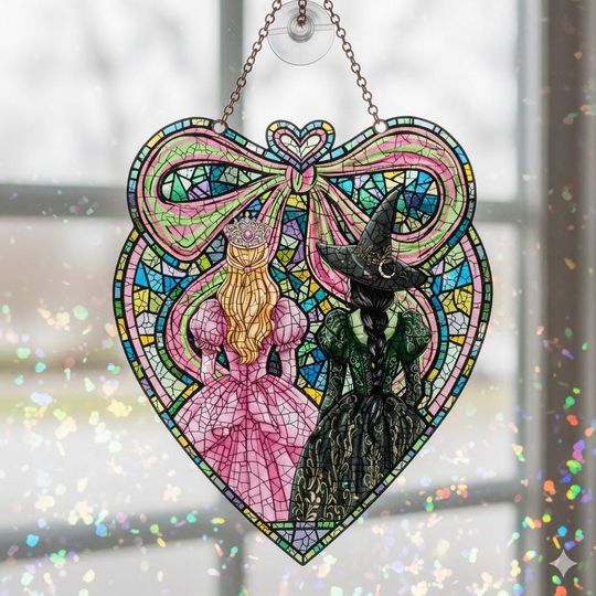 Elphaba and Glinda Suncatcher - Wicked Musical Stained Glass Decor, Wizard of Oz Gift, Handmade Ornament