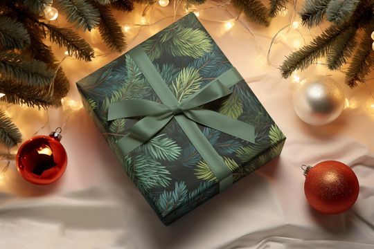 Colorado Spruce Tree Gift Wrap, Evergreen Christmas Wrapping Paper, Dark Green